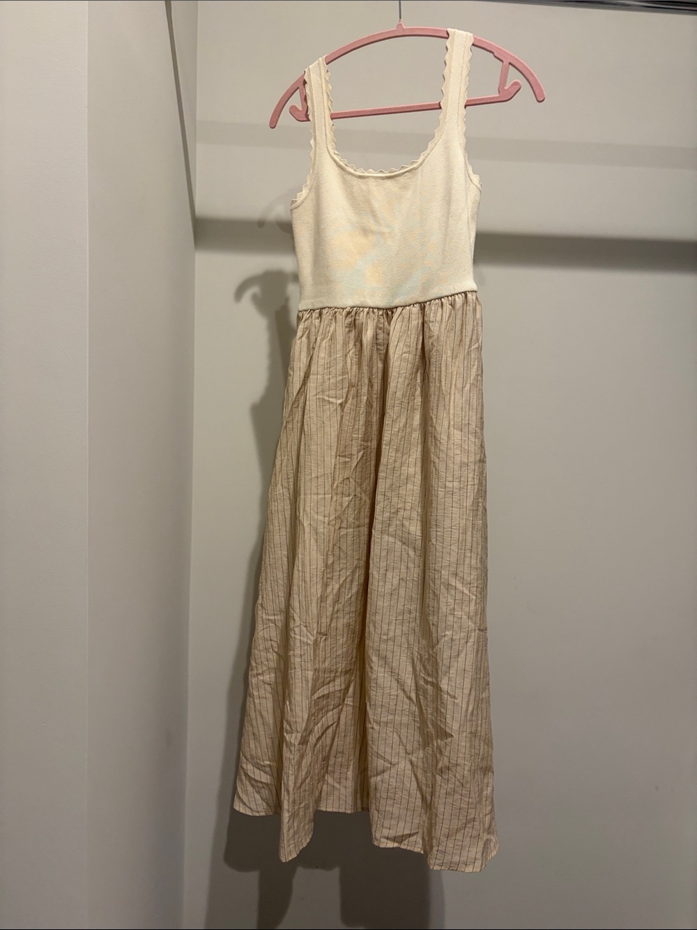 Girls Cream Tank Top & Beige Striped Maxi Dress